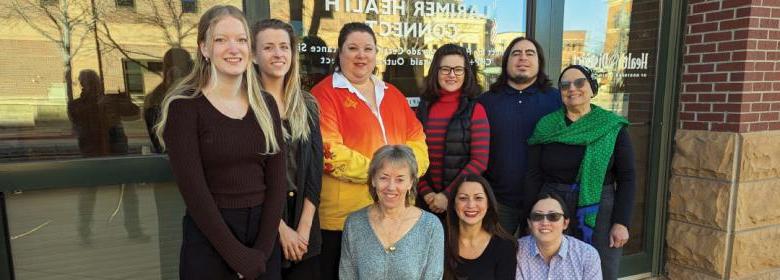 photo of the Larimer Health Connect team pictured in back row left to right: Trudy Herman, Roy Ramirez, Ana Montufar, Monirah Greenfield, Brooke Cowden, and Rache Larson. Pictured in the front row left to right: Mylinh Han, Rosie Duran, and Amingita Mitchell.